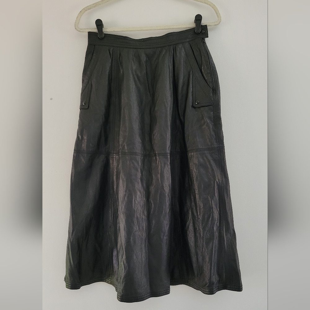 Dino Valiano Vintage Black Leather A-line Skirt Size 40